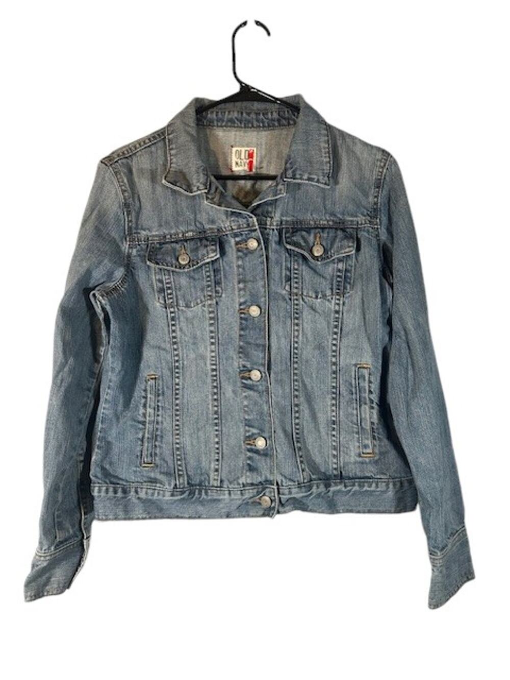 Old Navy Blue Button Front Cotton Classic Denim Jean Jacket Women Sz L